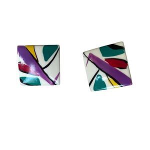Vintage 80s Abstract Tile Earrings    